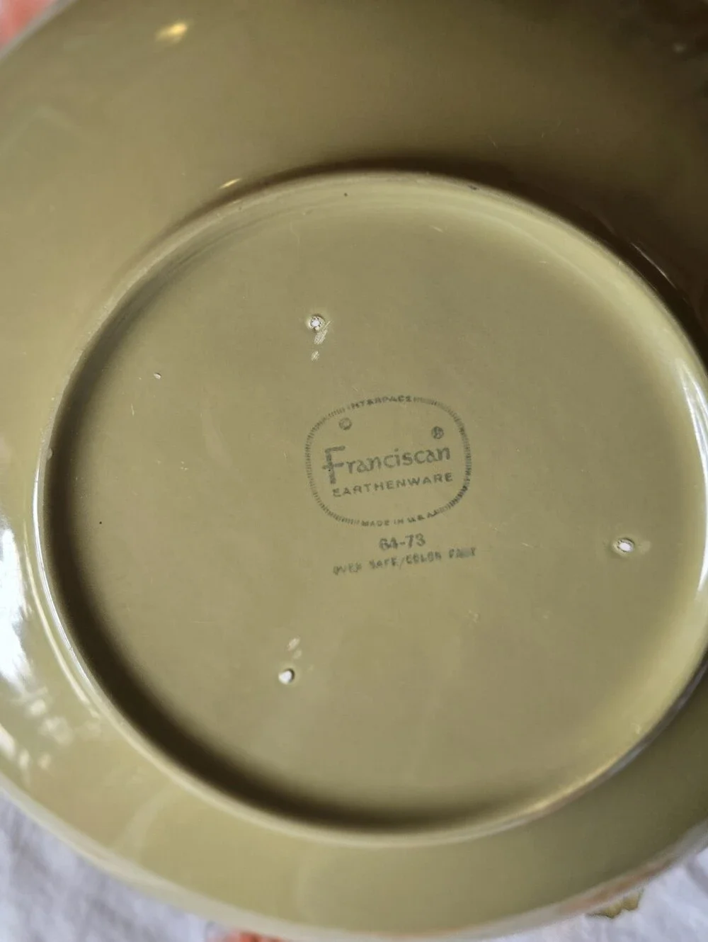 Franciscan Olive Green Glazed Earthenware Large Serving Bowl 64-73